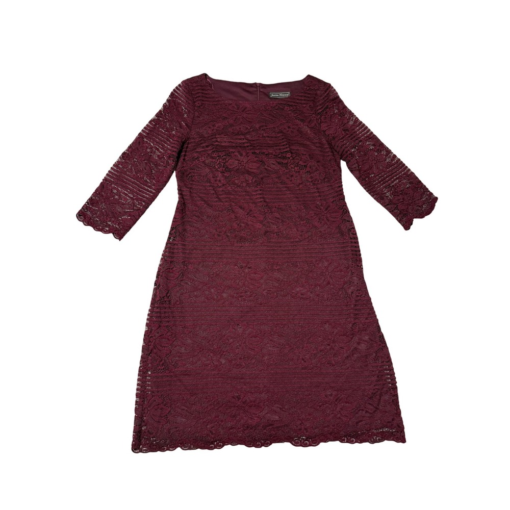 Jessica Howard Womens Burgundy Floral Lace Sheath Dress 3/4 Sleeve Size 6